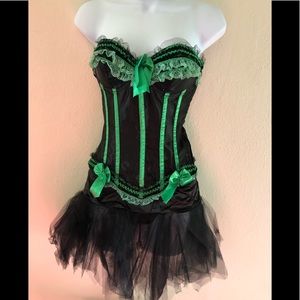 Woman’s Black and Green Lace Silk Corset/Bustier
